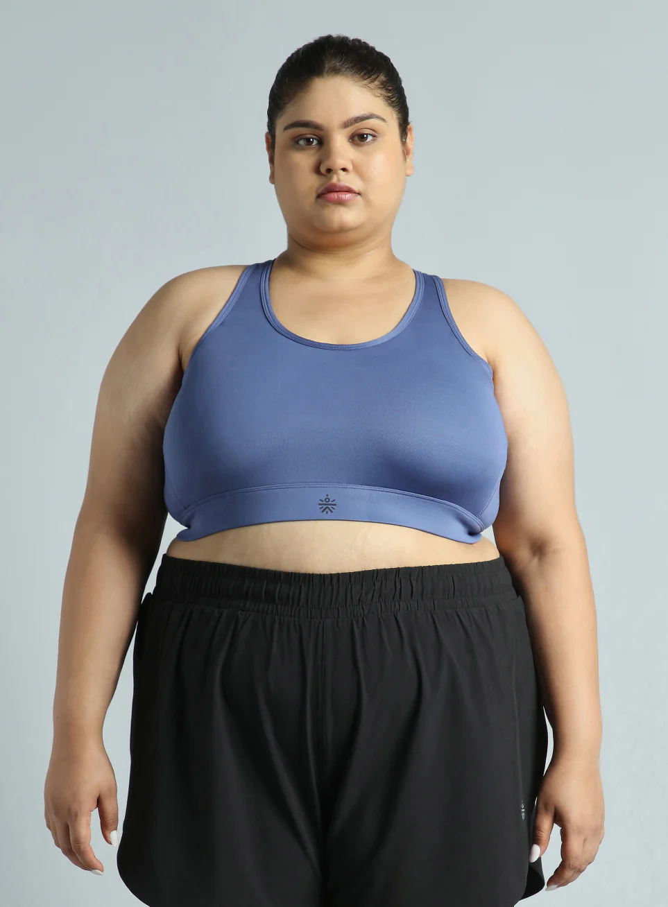 Women's Blue Cross Back Hook Training High Support Plus Size Sports Bra - Image 4