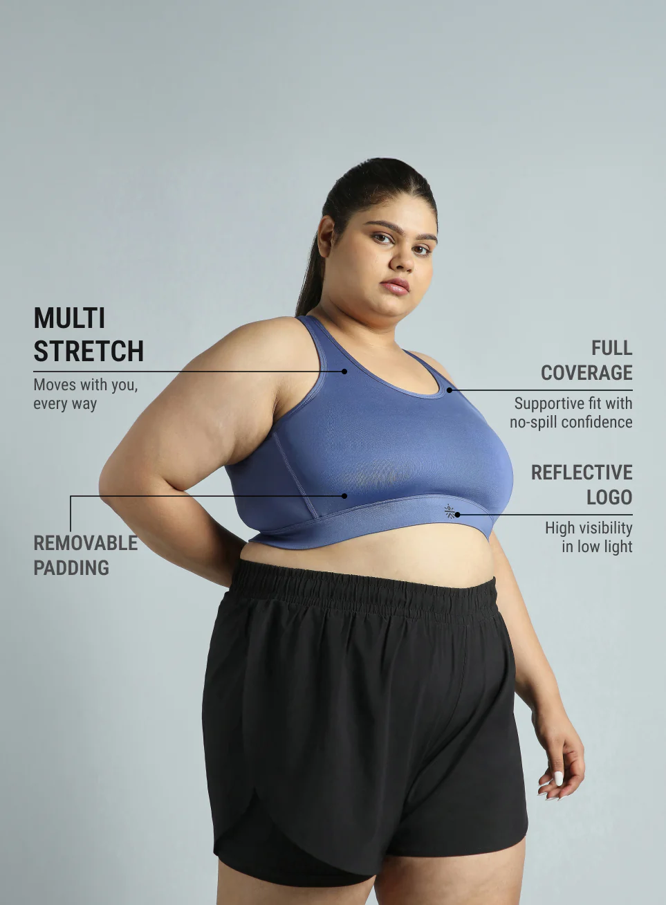 Women's Blue Cross Back Hook Training High Support Plus Size Sports Bra - Image 5