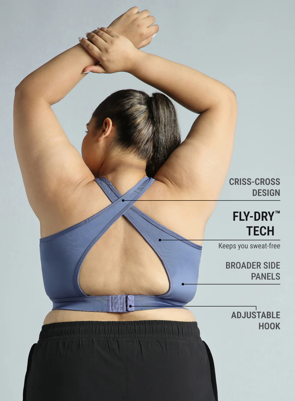 Women's Blue Cross Back Hook Training High Support Plus Size Sports Bra - Image 6