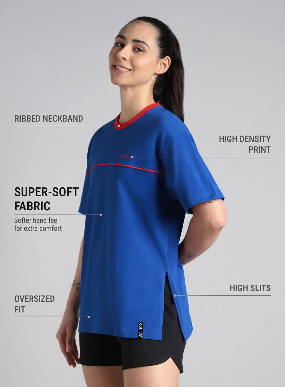 Women's Blue Cult Classic Oversized Fit T-shirt - Image 5