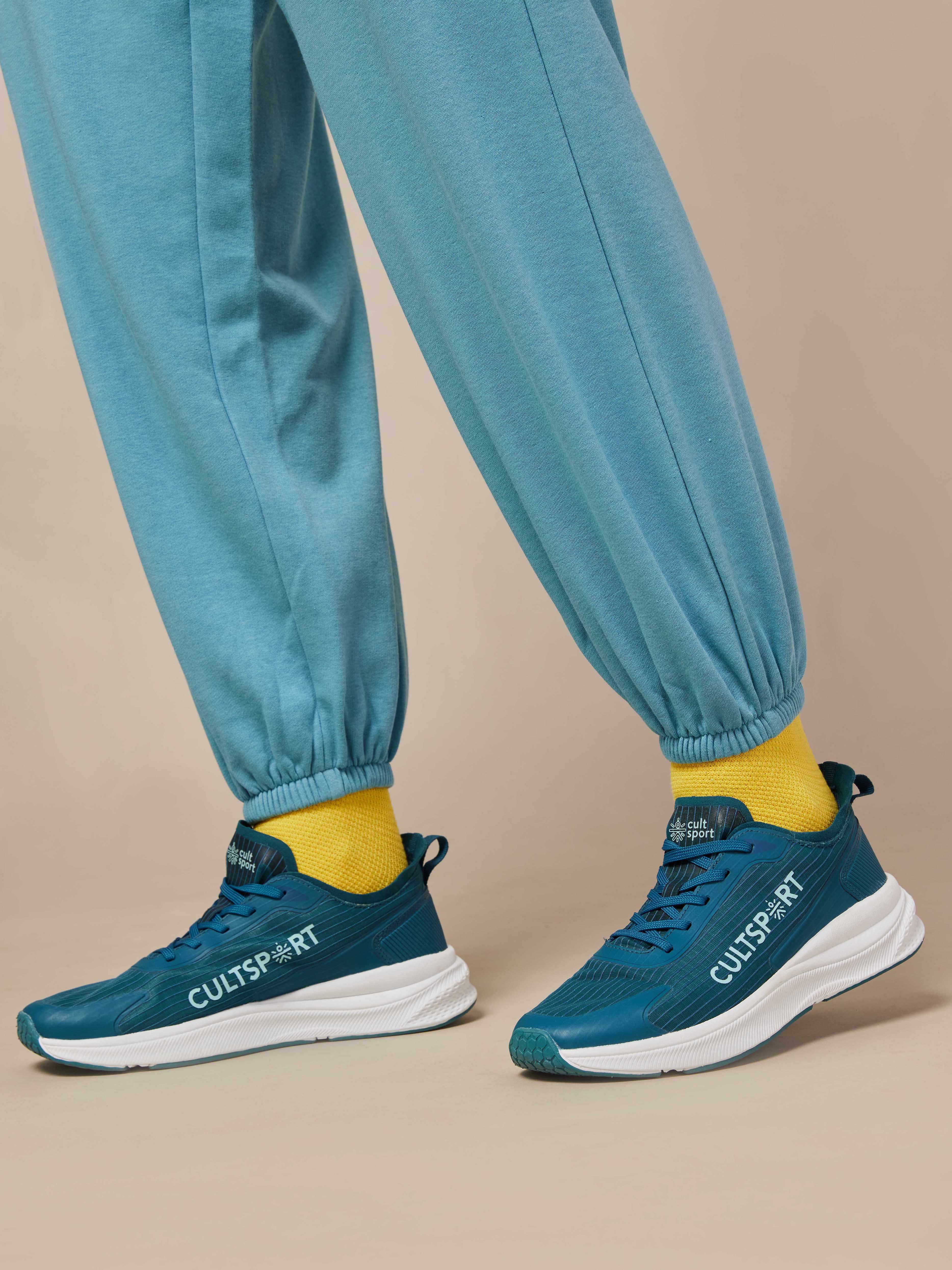 Women's Blue Cult Printed Patch Baggy Joggers - Image 8