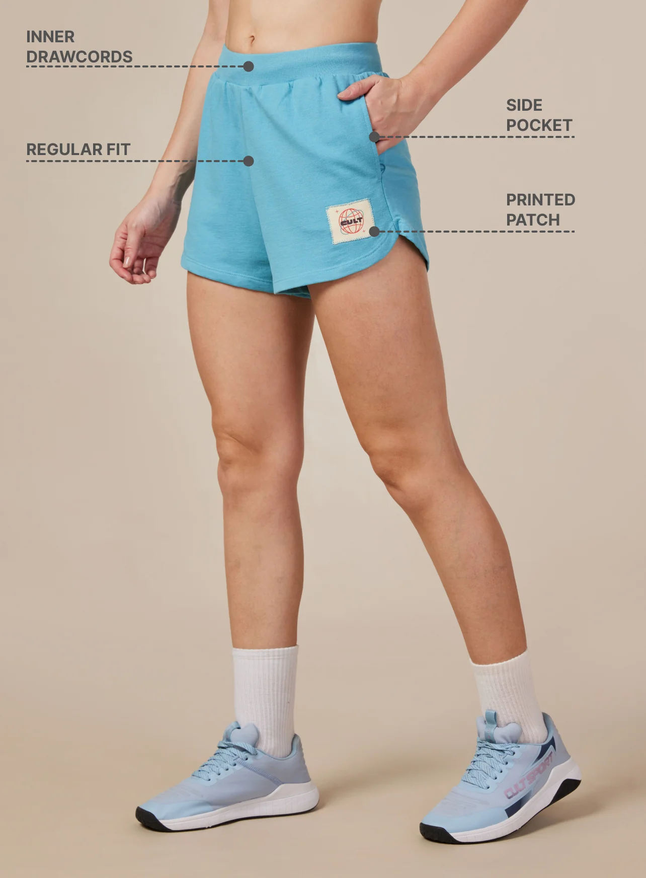 Women's Blue Cult Printed Patch Shorts - Image 5