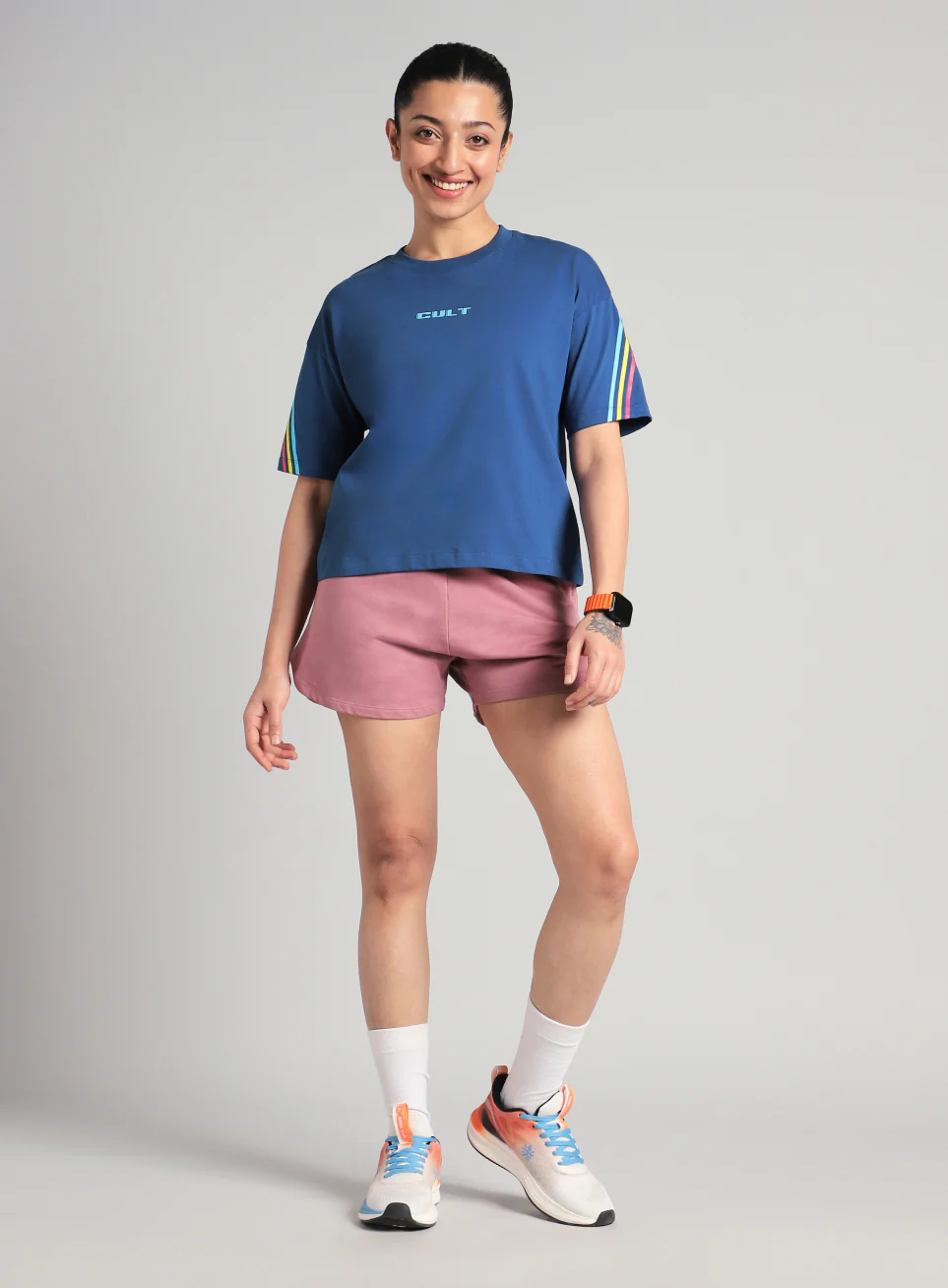 Women's Blue Cult Vibe Stripes Boxy Fit T-shirt - Image 2