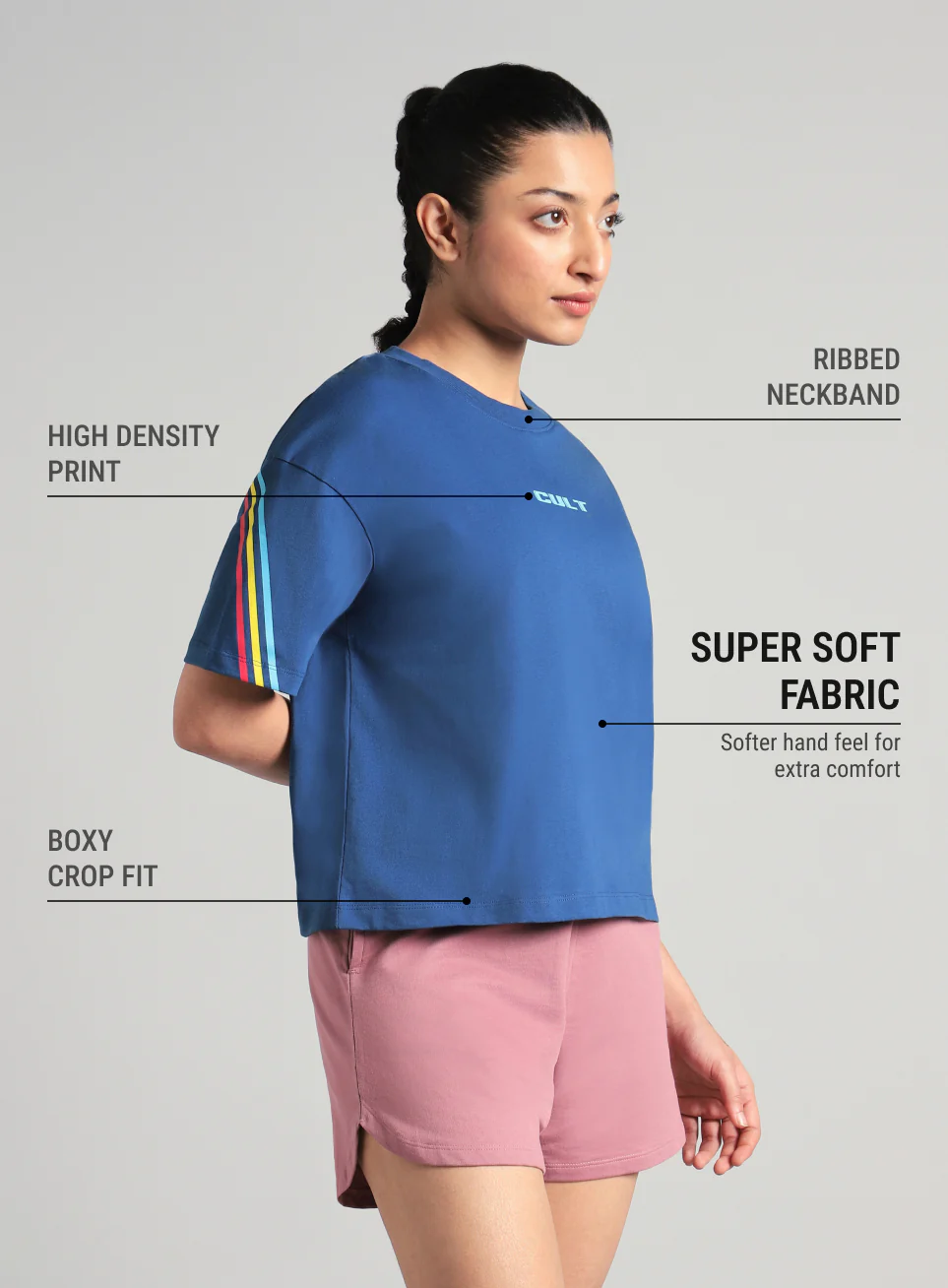 Women's Blue Cult Vibe Stripes Boxy Fit T-shirt - Image 5