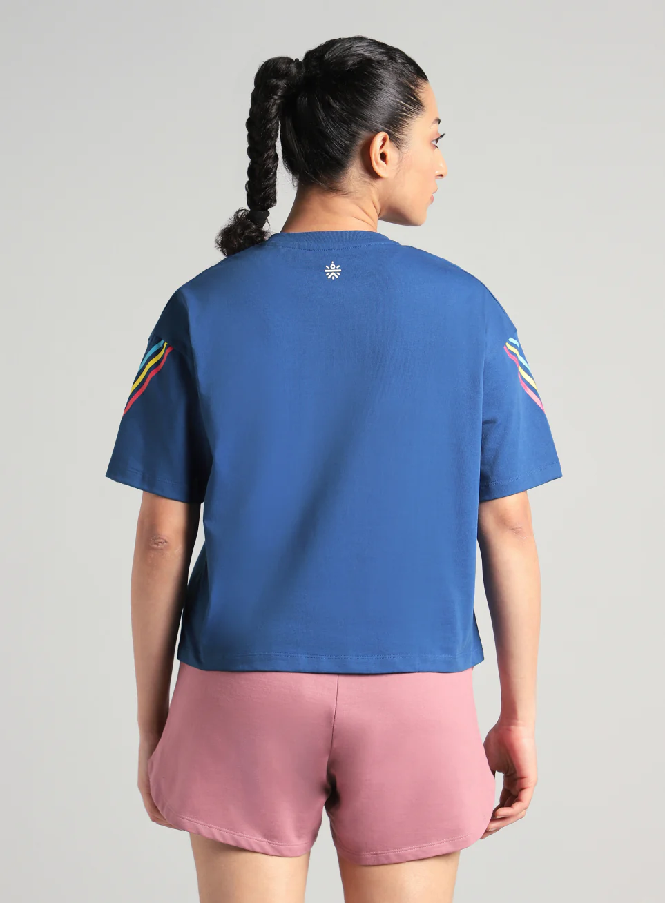 Women's Blue Cult Vibe Stripes Boxy Fit T-shirt - Image 6
