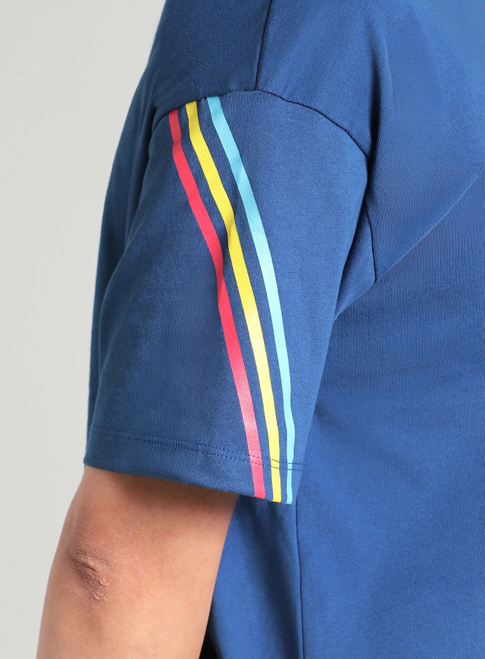 Women's Blue Cult Vibe Stripes Boxy Fit T-shirt - Image 8