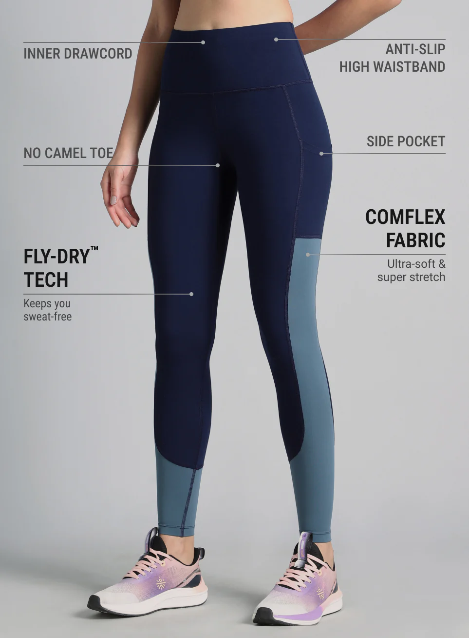 Women's Blue Dance Off Colourblock COMFLex Tights - Image 5