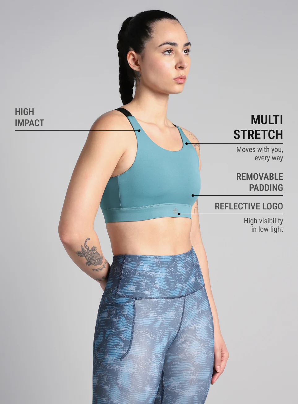 Women's Blue High Impact Running Bra - Image 5