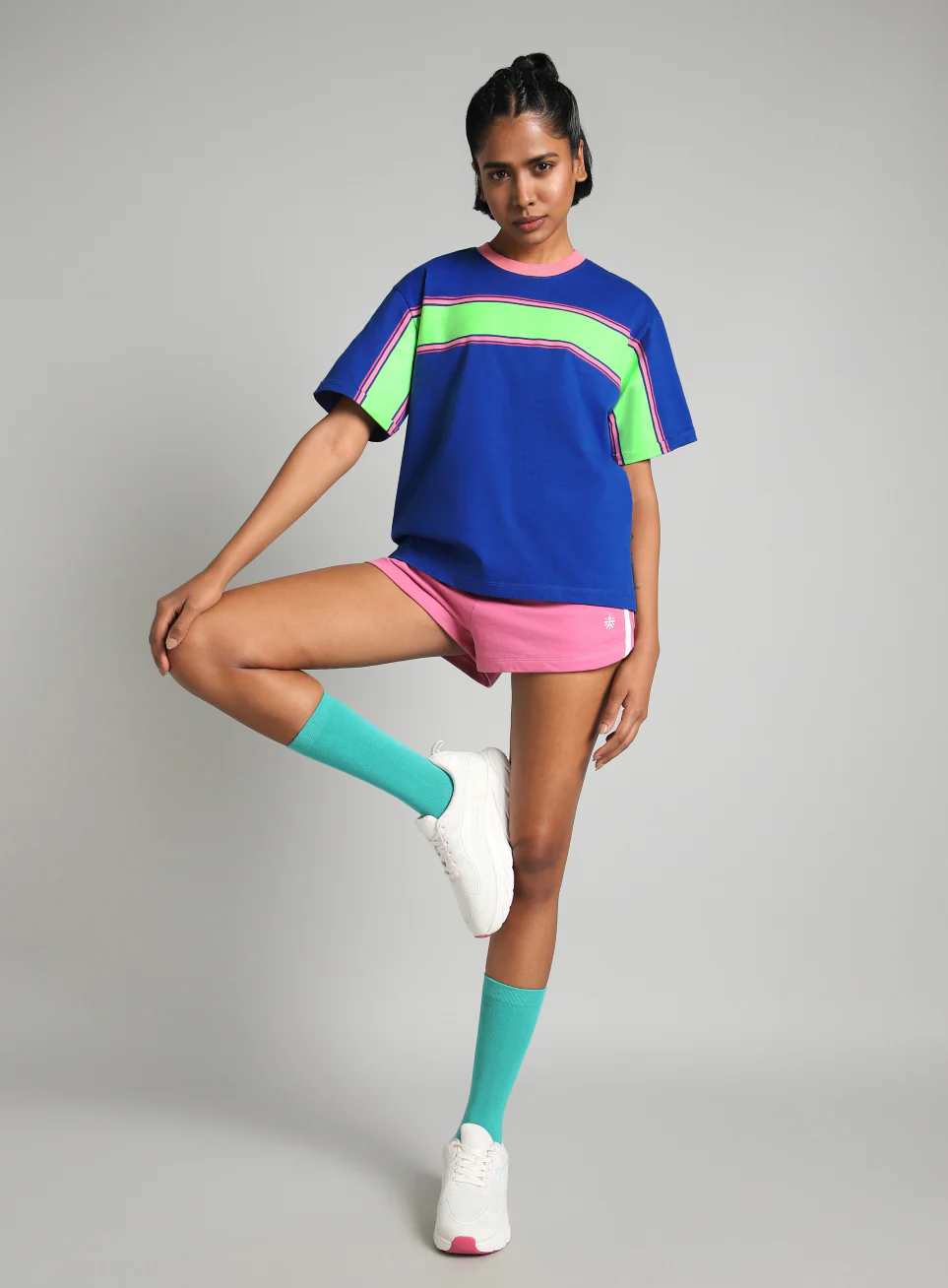 Women's Blue Pop Block Playful Relaxed Fit T-shirt - Image 2
