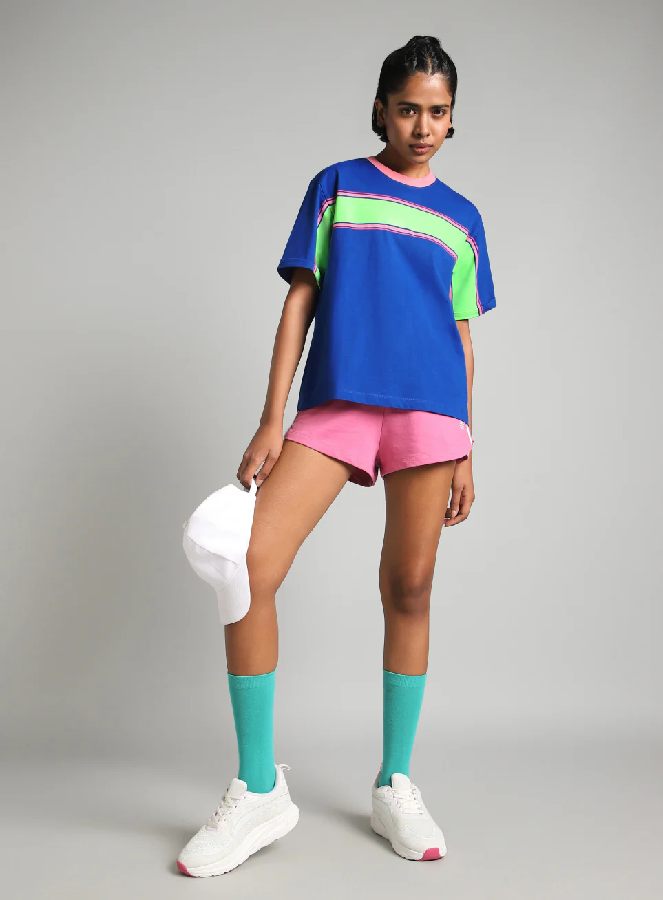 Women's Blue Pop Block Playful Relaxed Fit T-shirt - Image 3