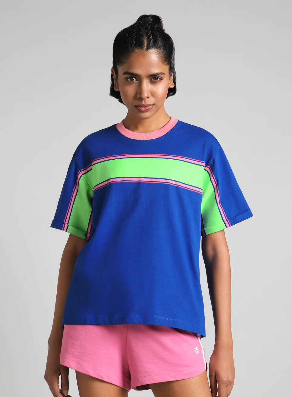 Women's Blue Pop Block Playful Relaxed Fit T-shirt - Image 4