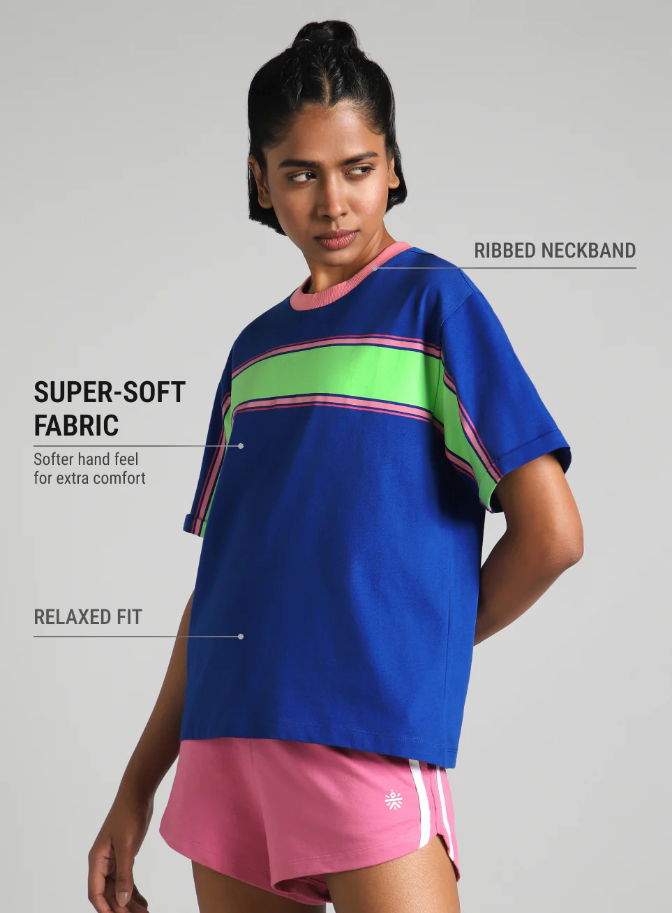 Women's Blue Pop Block Playful Relaxed Fit T-shirt - Image 5