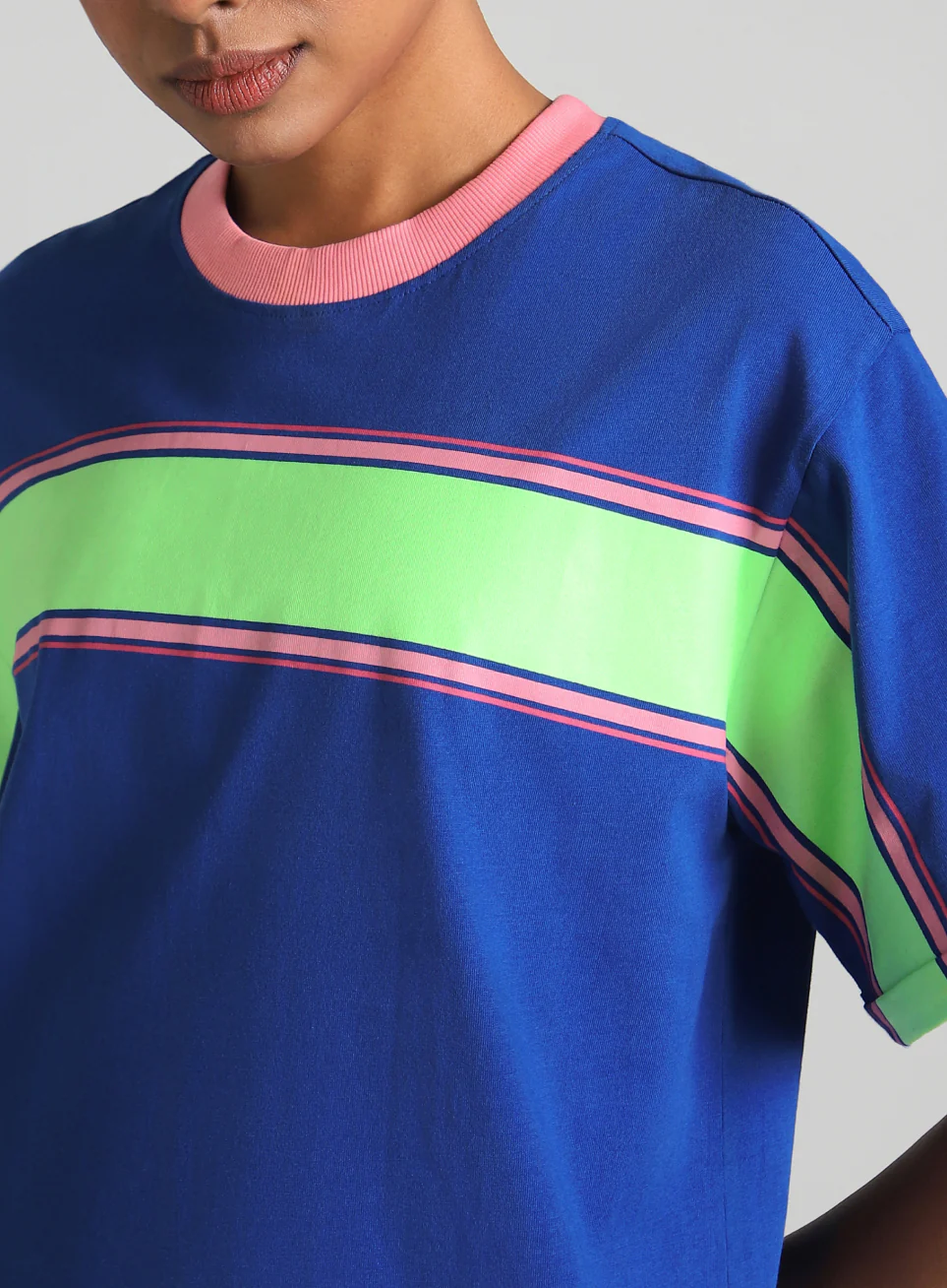 Women's Blue Pop Block Playful Relaxed Fit T-shirt - Image 7