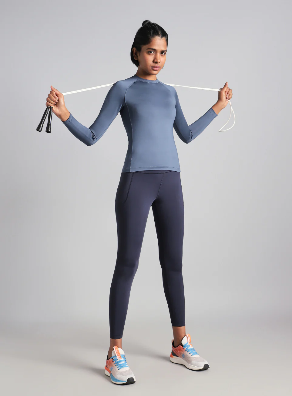Women's Blue Power Full Sleeve Compression T-shirt - Image 2