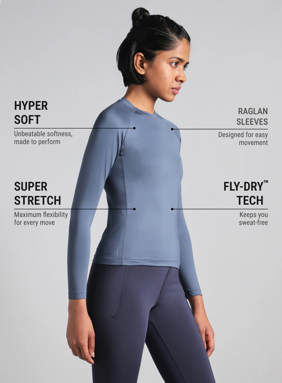 Women's Blue Power Full Sleeve Compression T-shirt - Image 5