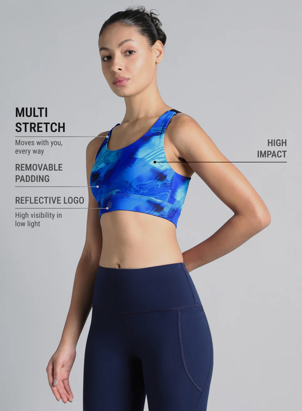Women's Blue Printed High Impact Training Bra - Image 5