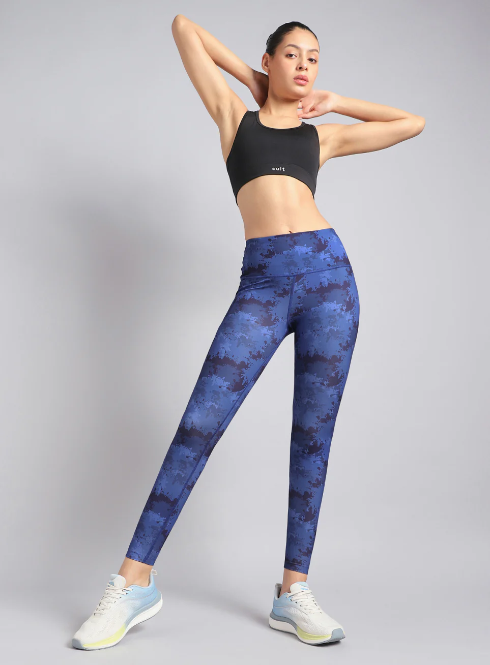 Women's Blue Printed Performance Tights - Image 2