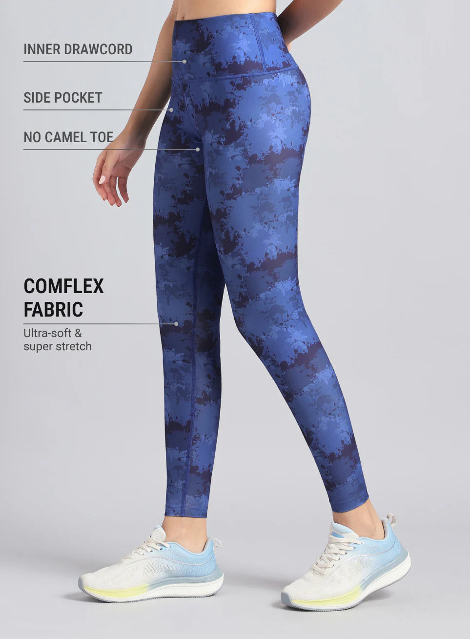 Women's Blue Printed Performance Tights - Image 5