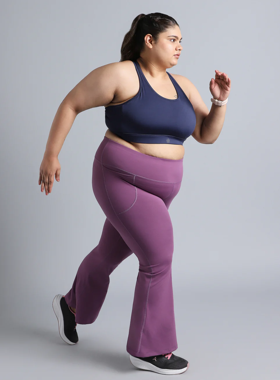 Women's Blue Racer Back Hook Running High Support Plus Size Sports Bra - Image 2