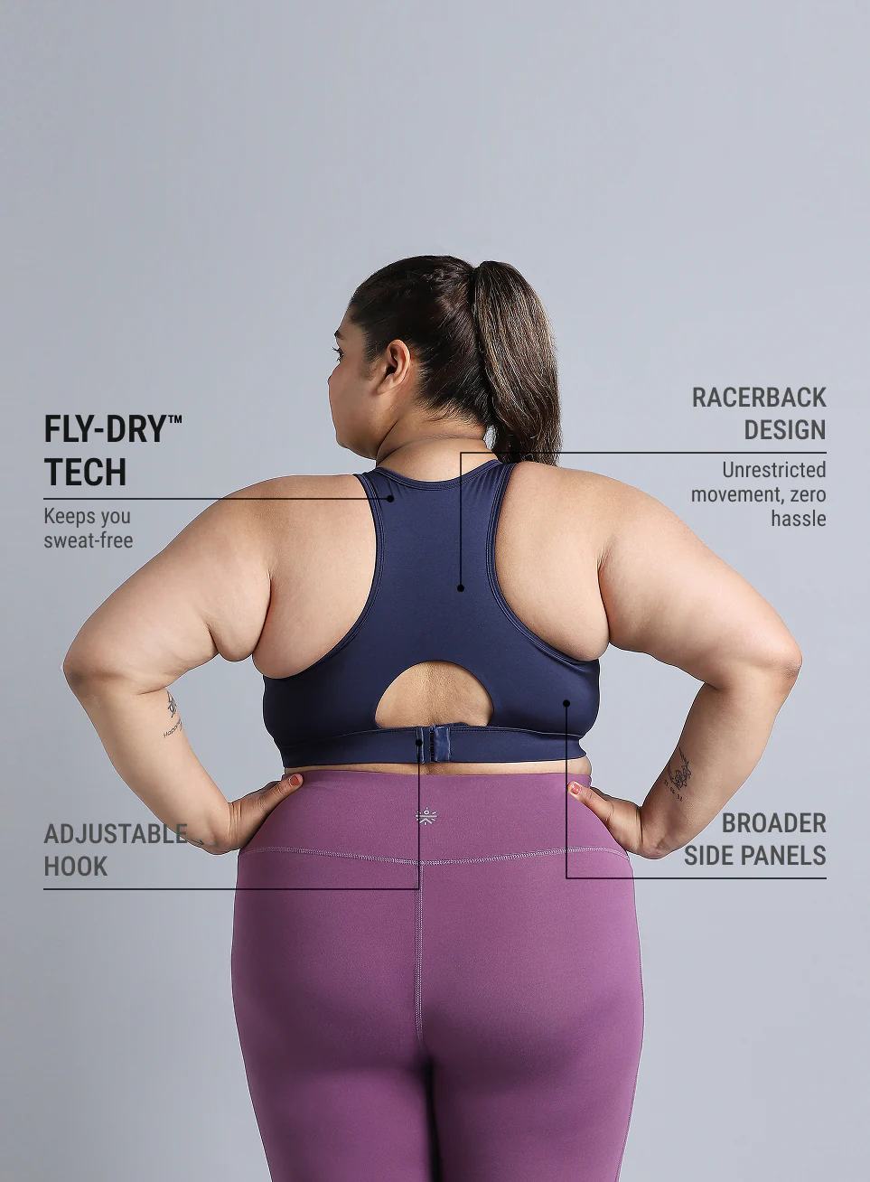 Women's Blue Racer Back Hook Running High Support Plus Size Sports Bra - Image 6
