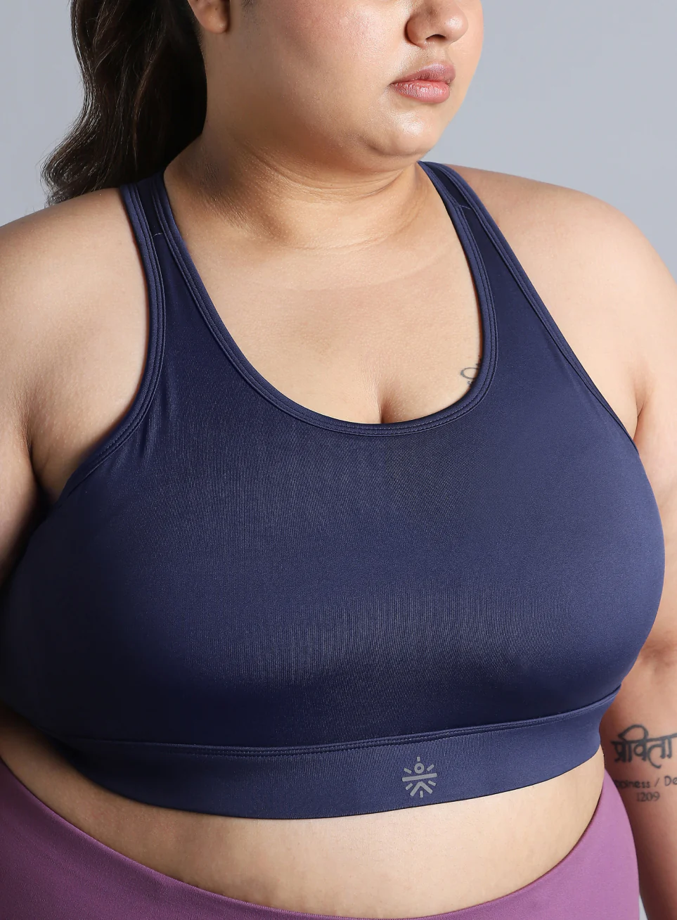 Women's Blue Racer Back Hook Running High Support Plus Size Sports Bra - Image 7