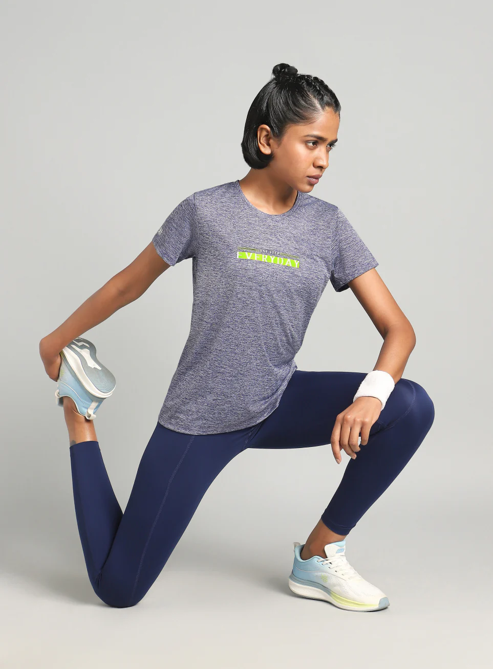 Women's Blue Training Textured T-shirt - Image 2