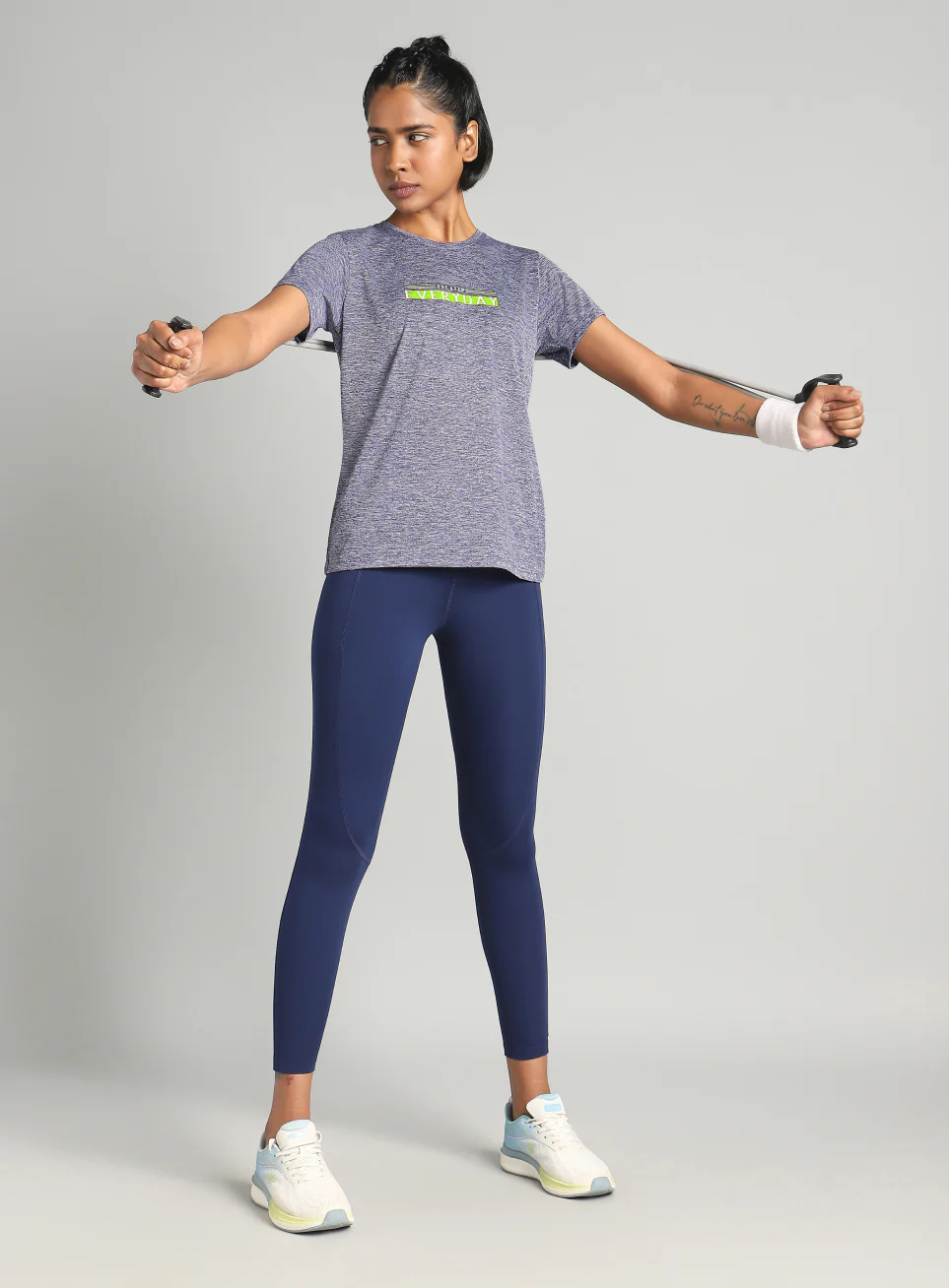 Women's Blue Training Textured T-shirt - Image 3