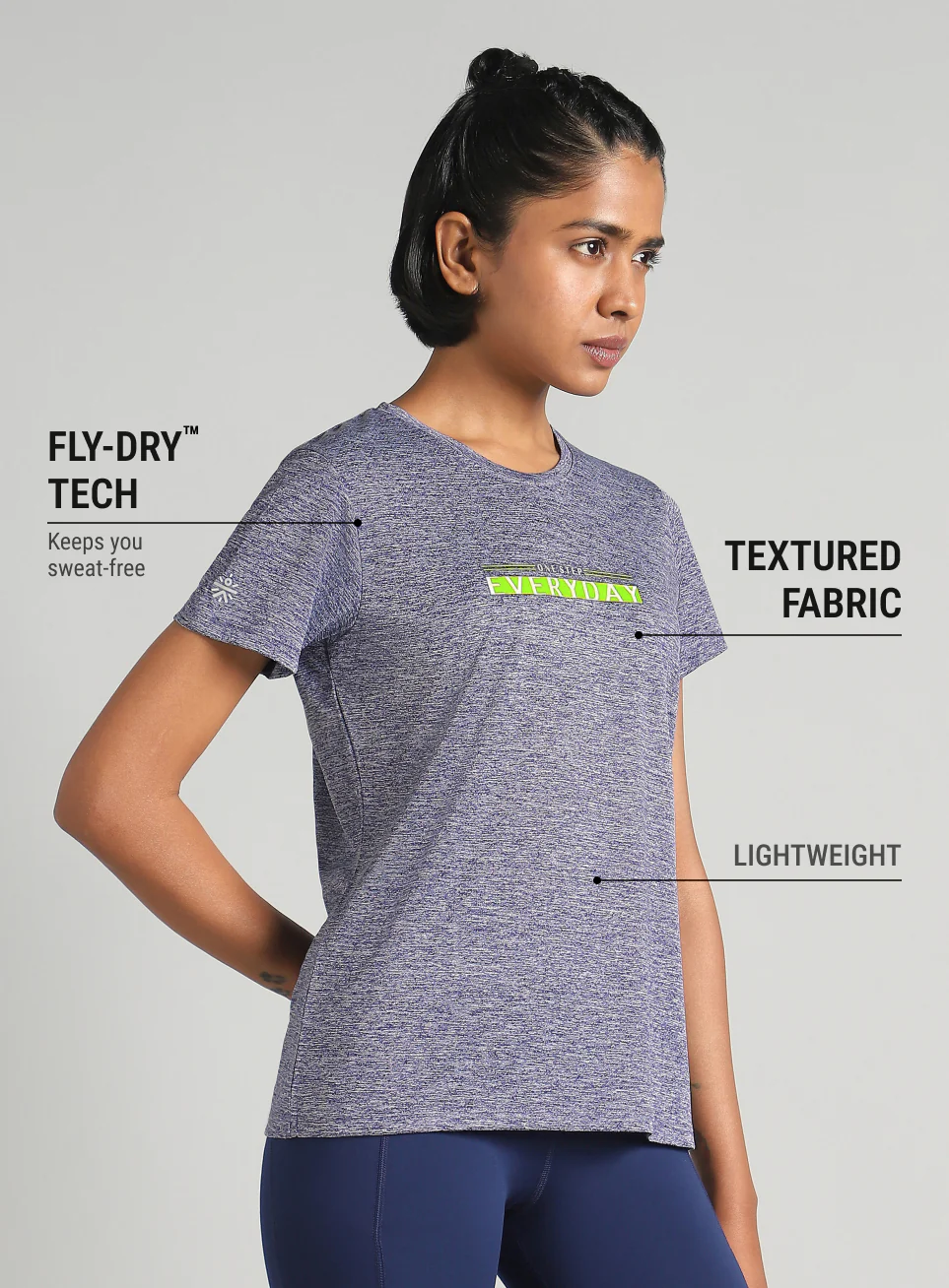 Women's Blue Training Textured T-shirt - Image 5