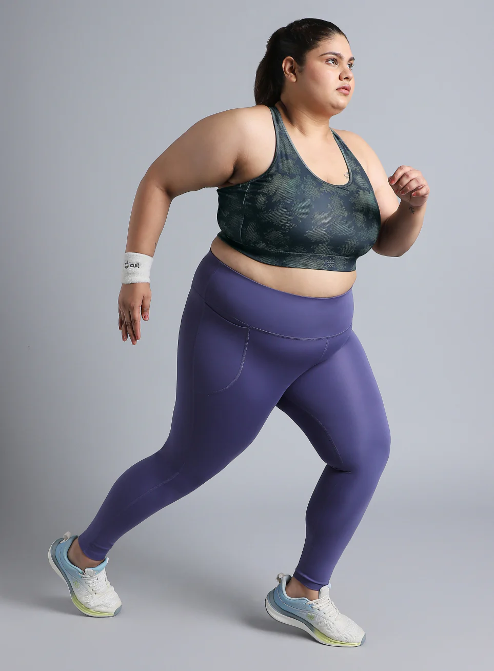 Women's Blue Urban Camo Running High Support Plus Size Bra - Image 2