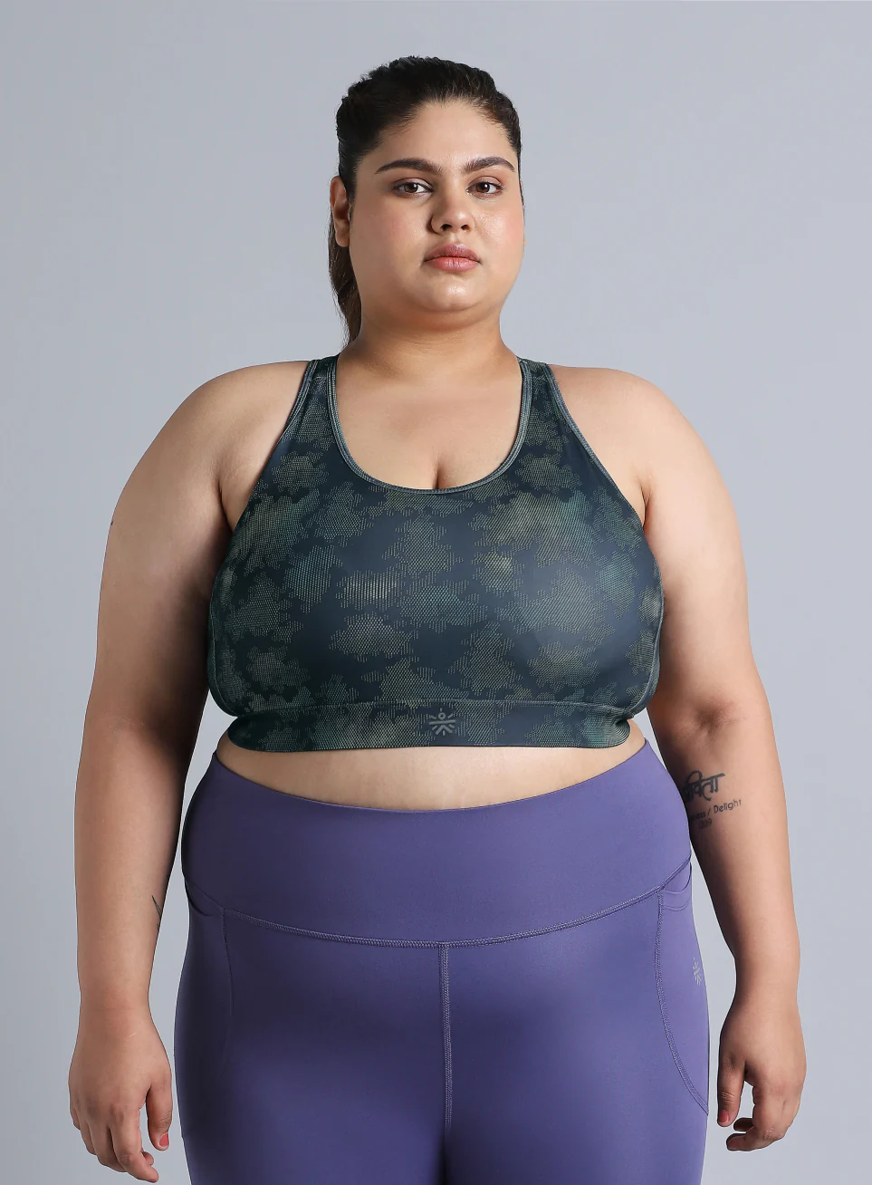 Women's Blue Urban Camo Running High Support Plus Size Bra - Image 4