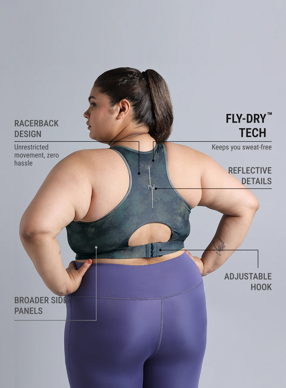 Women's Blue Urban Camo Running High Support Plus Size Bra - Image 6