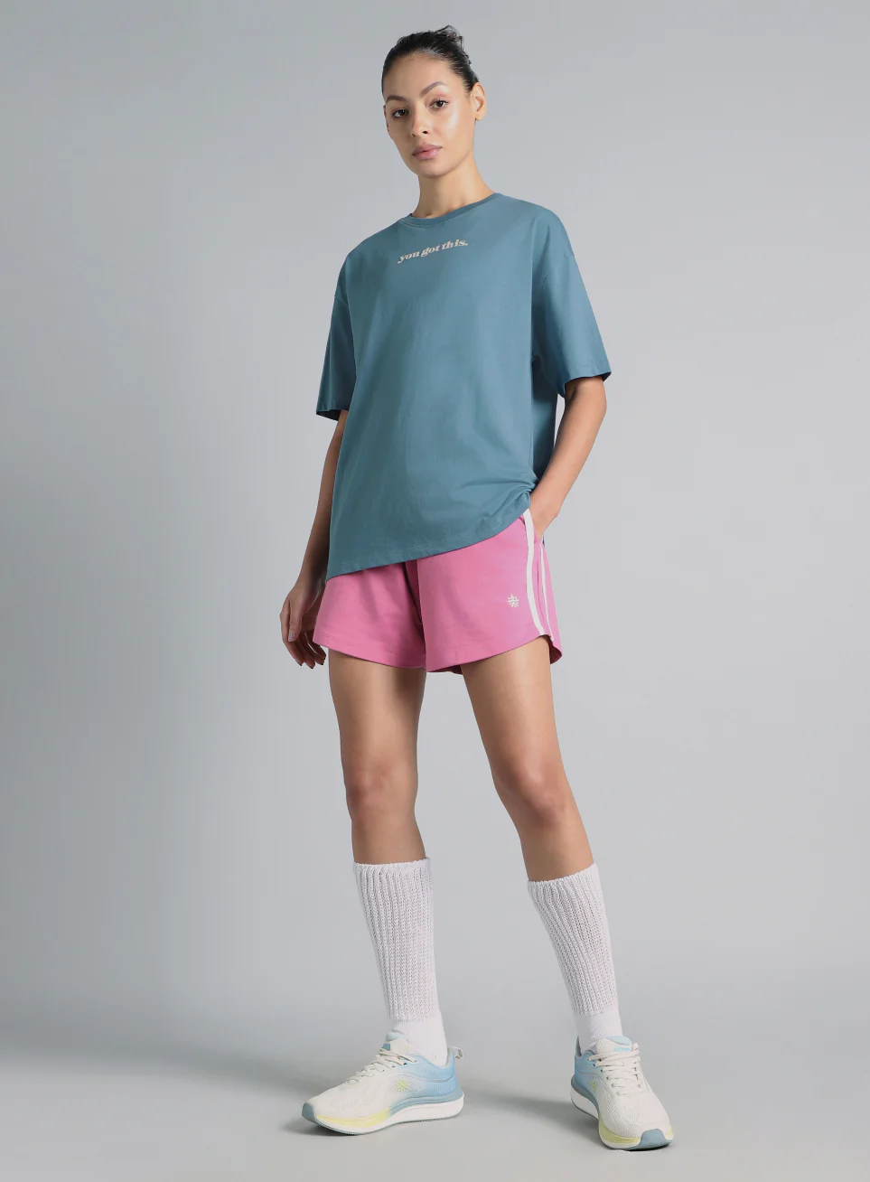 Women's Blue You Got This Puff Print Peach Oversized T-shirt - Image 3