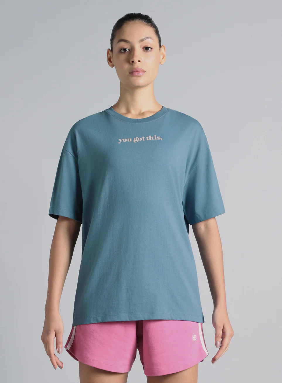 Women's Blue You Got This Puff Print Peach Oversized T-shirt - Image 4
