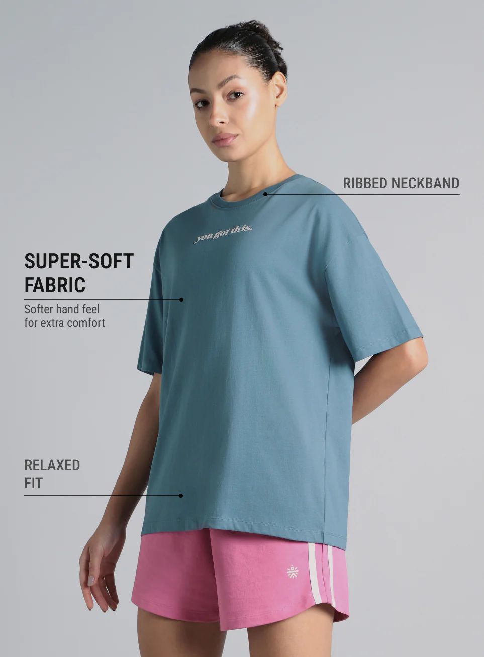 Women's Blue You Got This Puff Print Peach Oversized T-shirt - Image 5