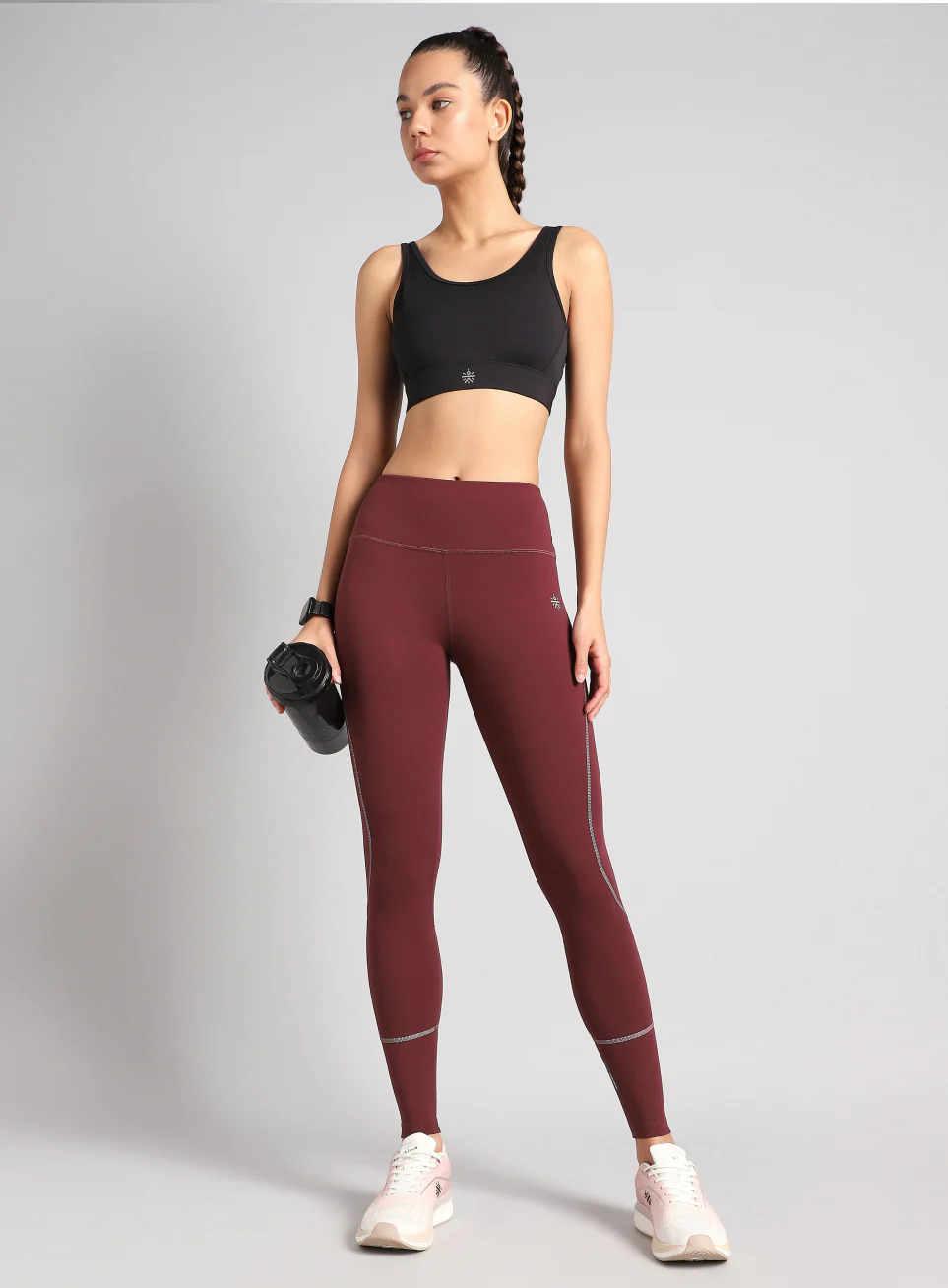 Women's Brown Absolute Fit Solid Running Tights - Image 2