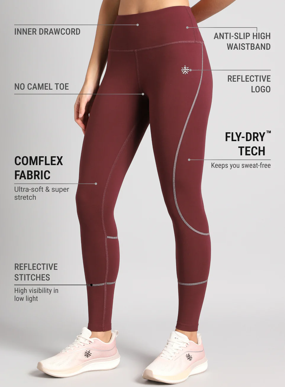 Women's Brown Absolute Fit Solid Running Tights - Image 5