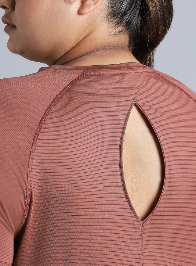 Women's Brown Back Cut Out Plus Size T-shirt - Image 10