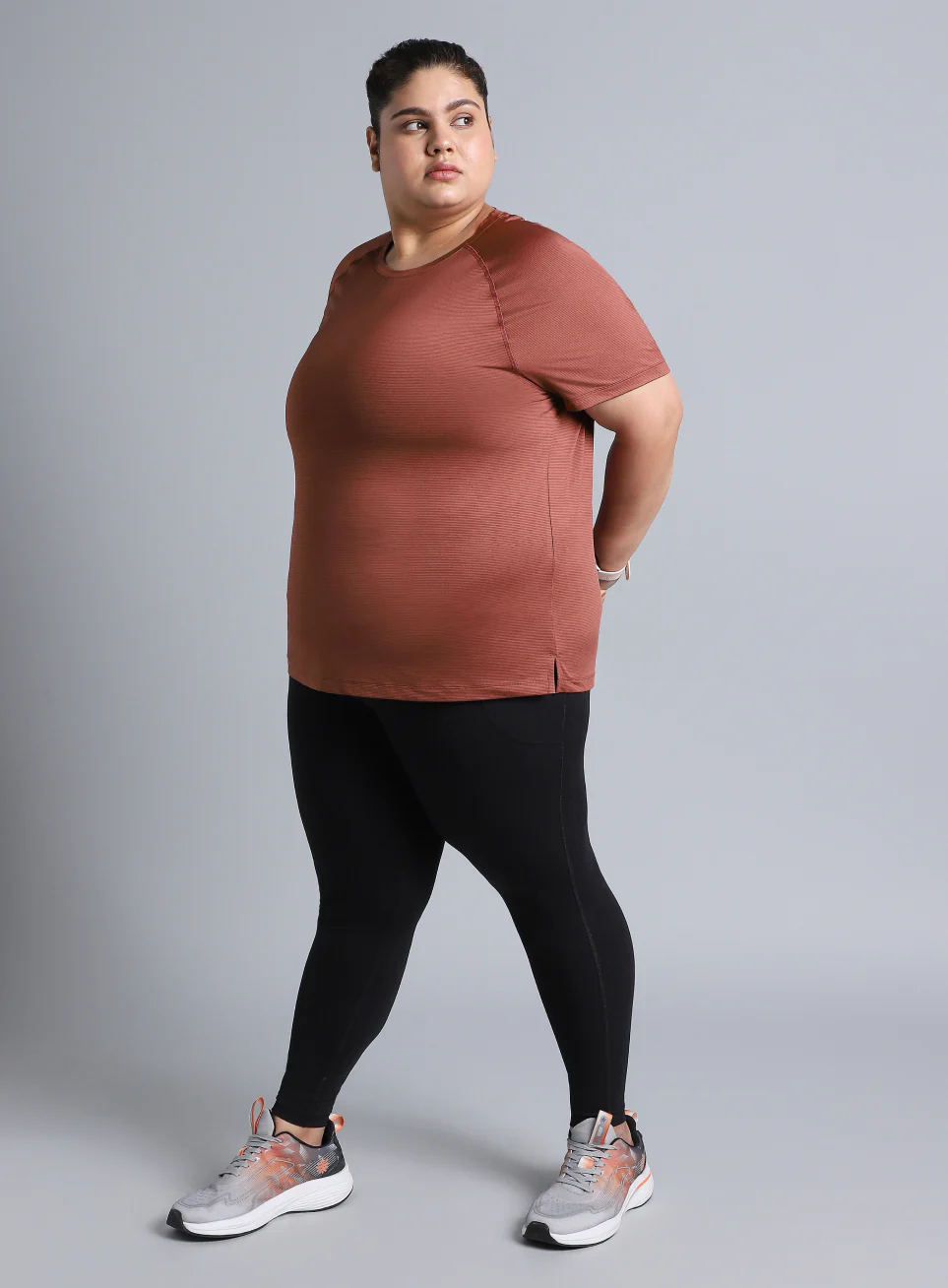 Women's Brown Back Cut Out Plus Size T-shirt - Image 3