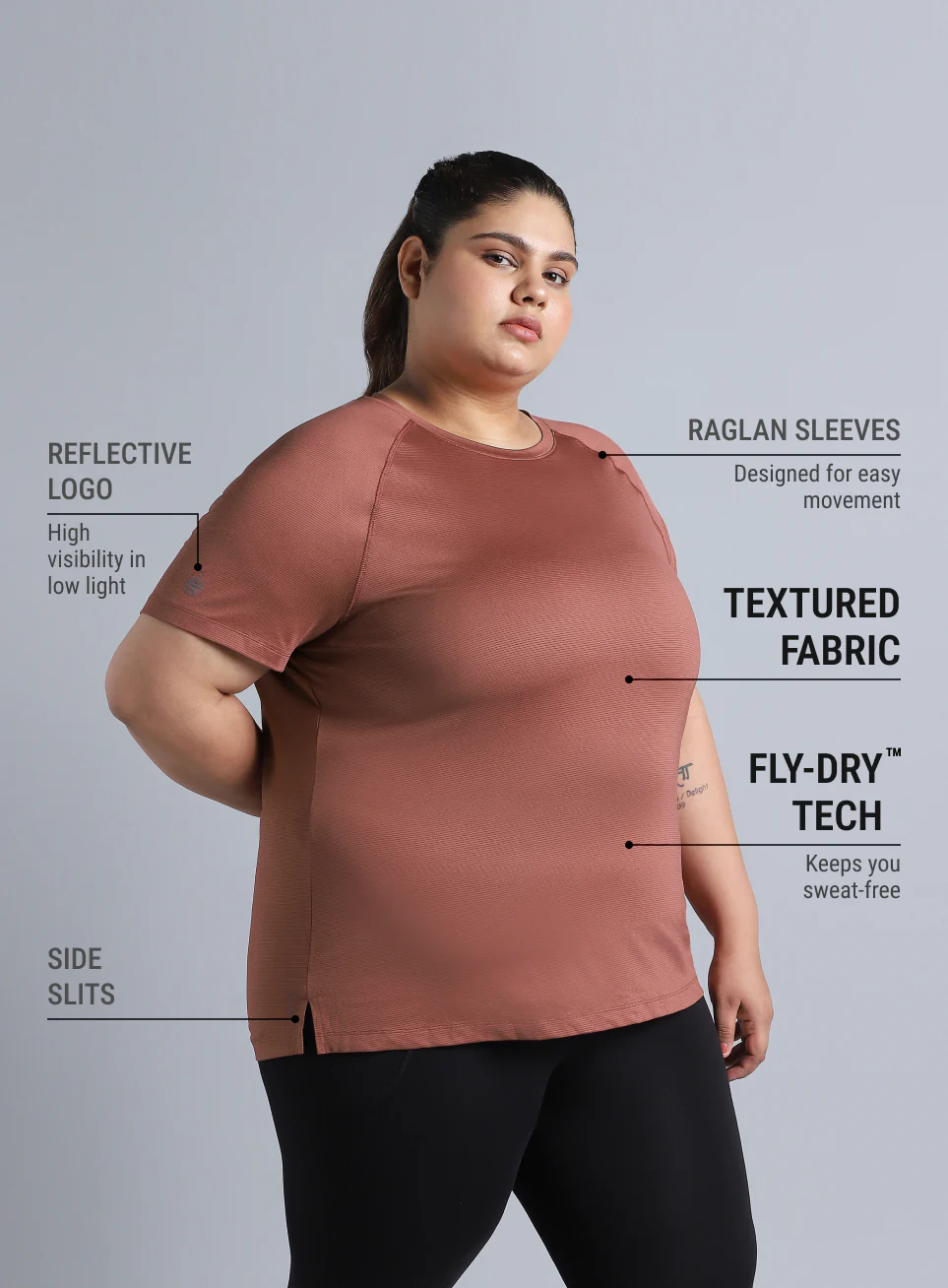 Women's Brown Back Cut Out Plus Size T-shirt - Image 5