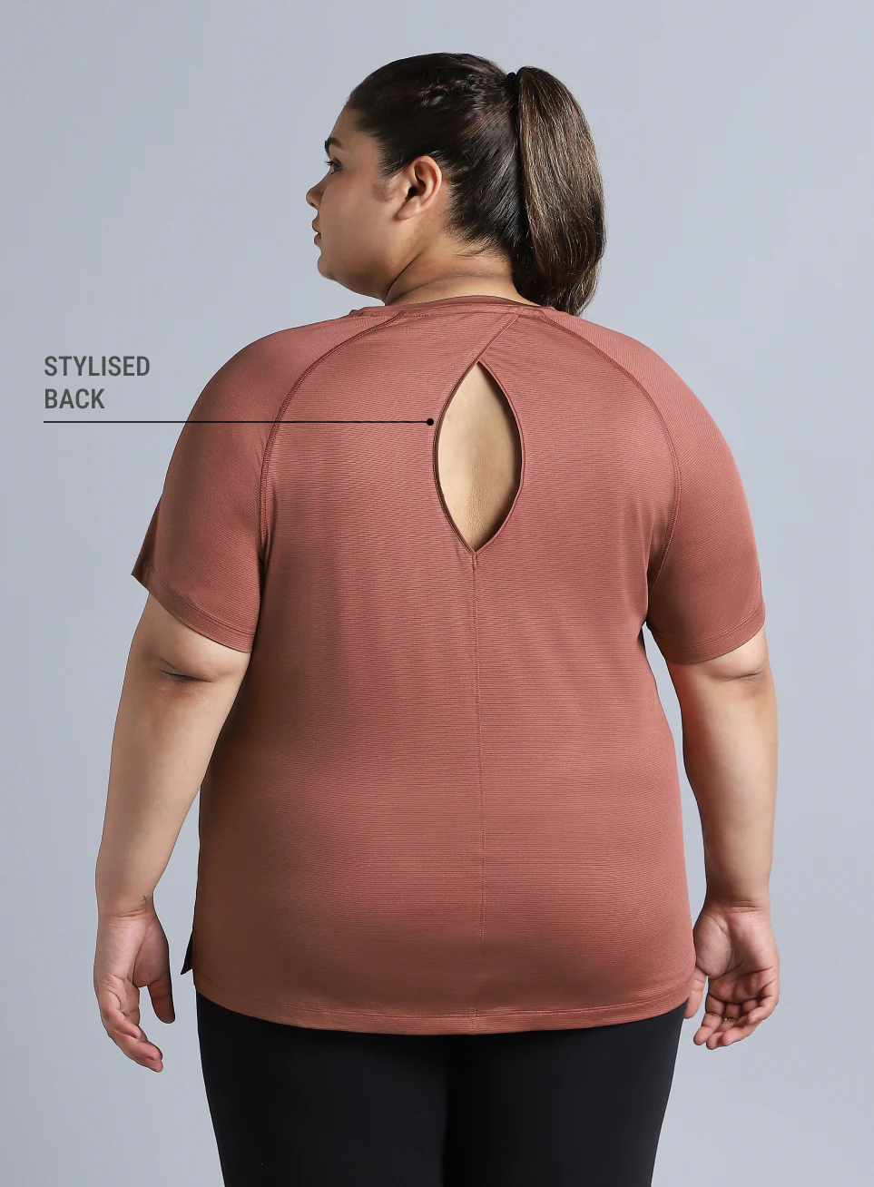 Women's Brown Back Cut Out Plus Size T-shirt - Image 6