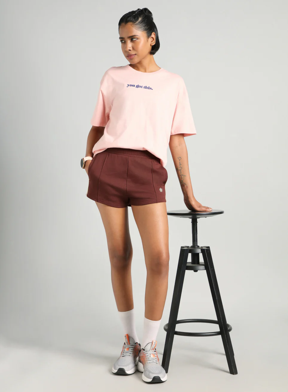 Women's Brown Contrast Power Tape Shorts - Image 3
