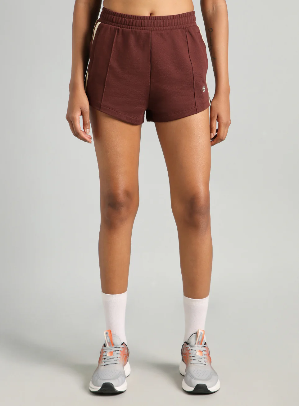 Women's Brown Contrast Power Tape Shorts - Image 4