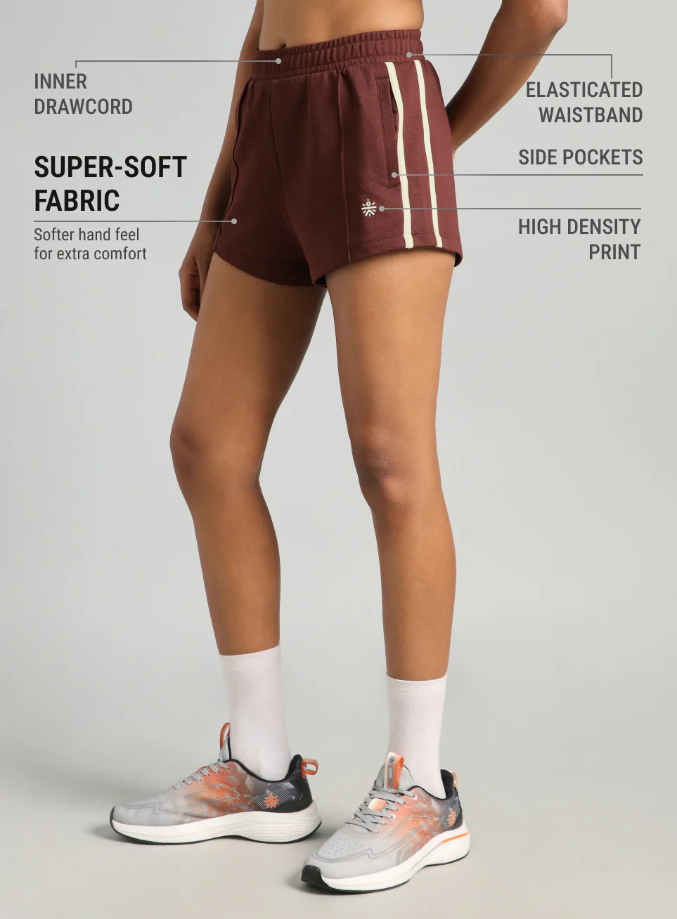 Women's Brown Contrast Power Tape Shorts - Image 5