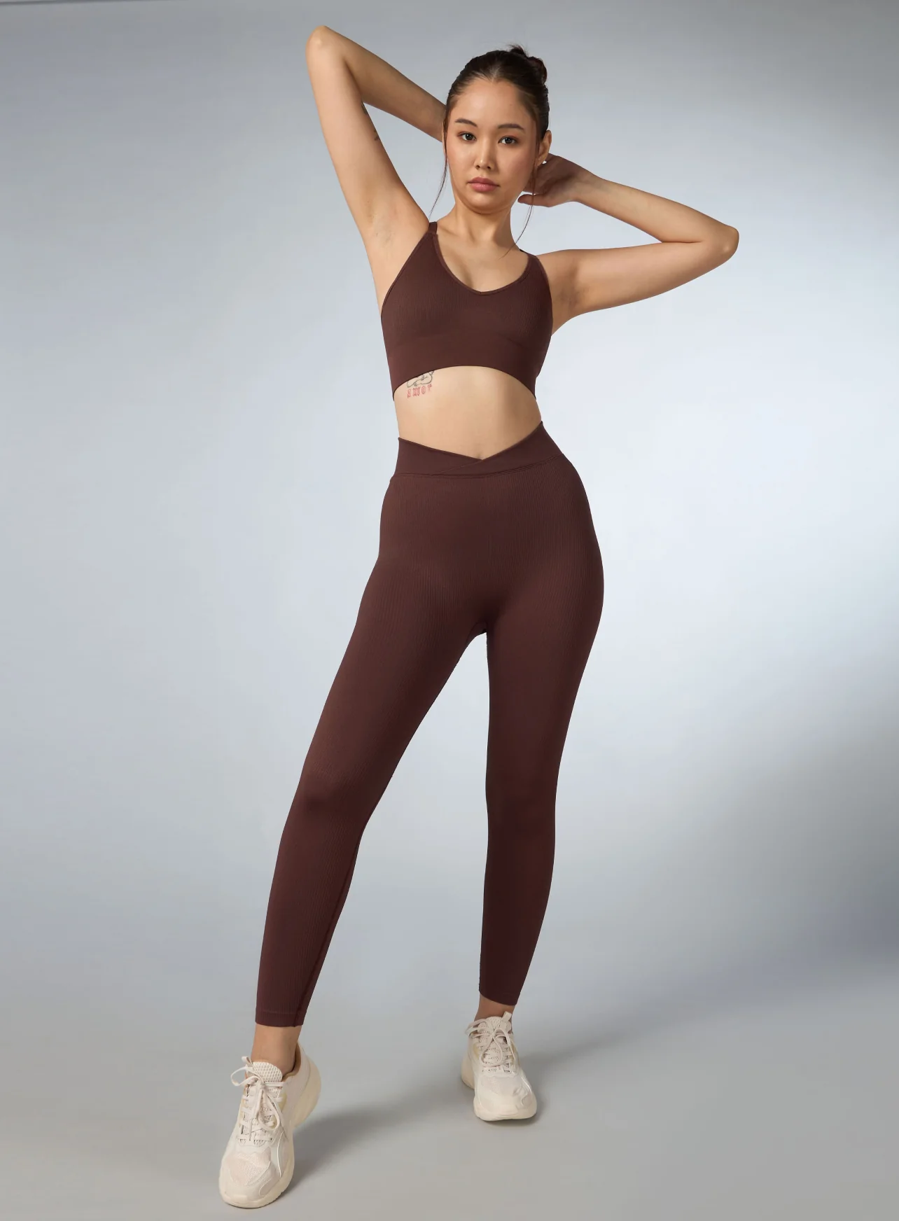 Women's Brown Cross Fit Seamless Tights - Image 3