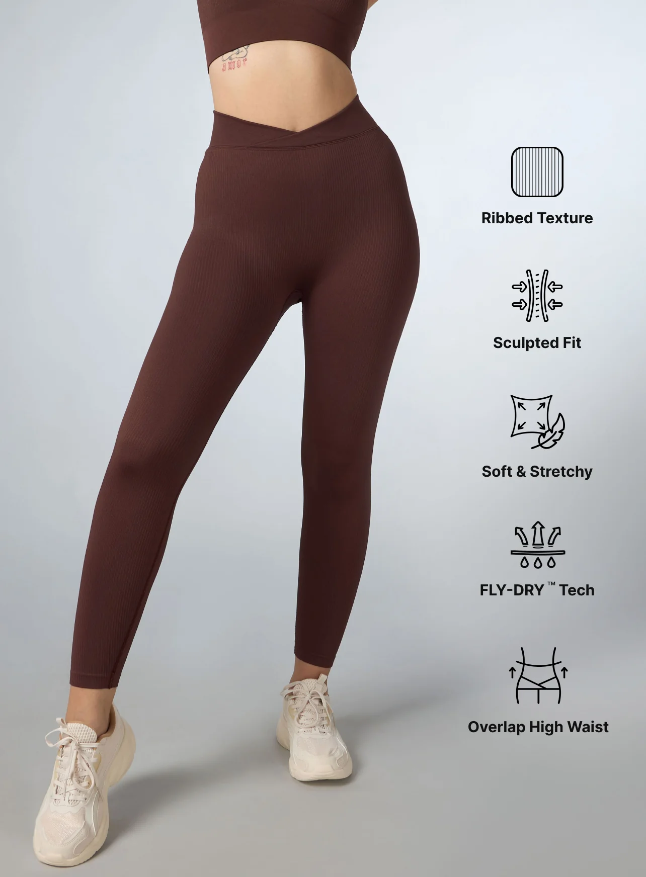 Women's Brown Cross Fit Seamless Tights - Image 4