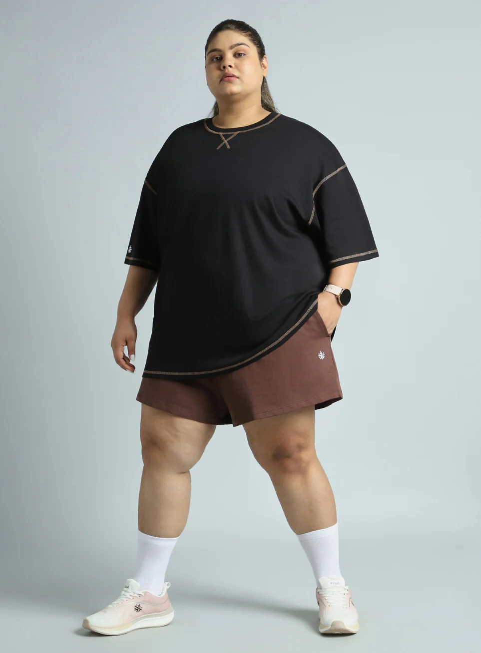 Women's Brown Plus Size Everyday Essential Cotton Shorts - Image 2