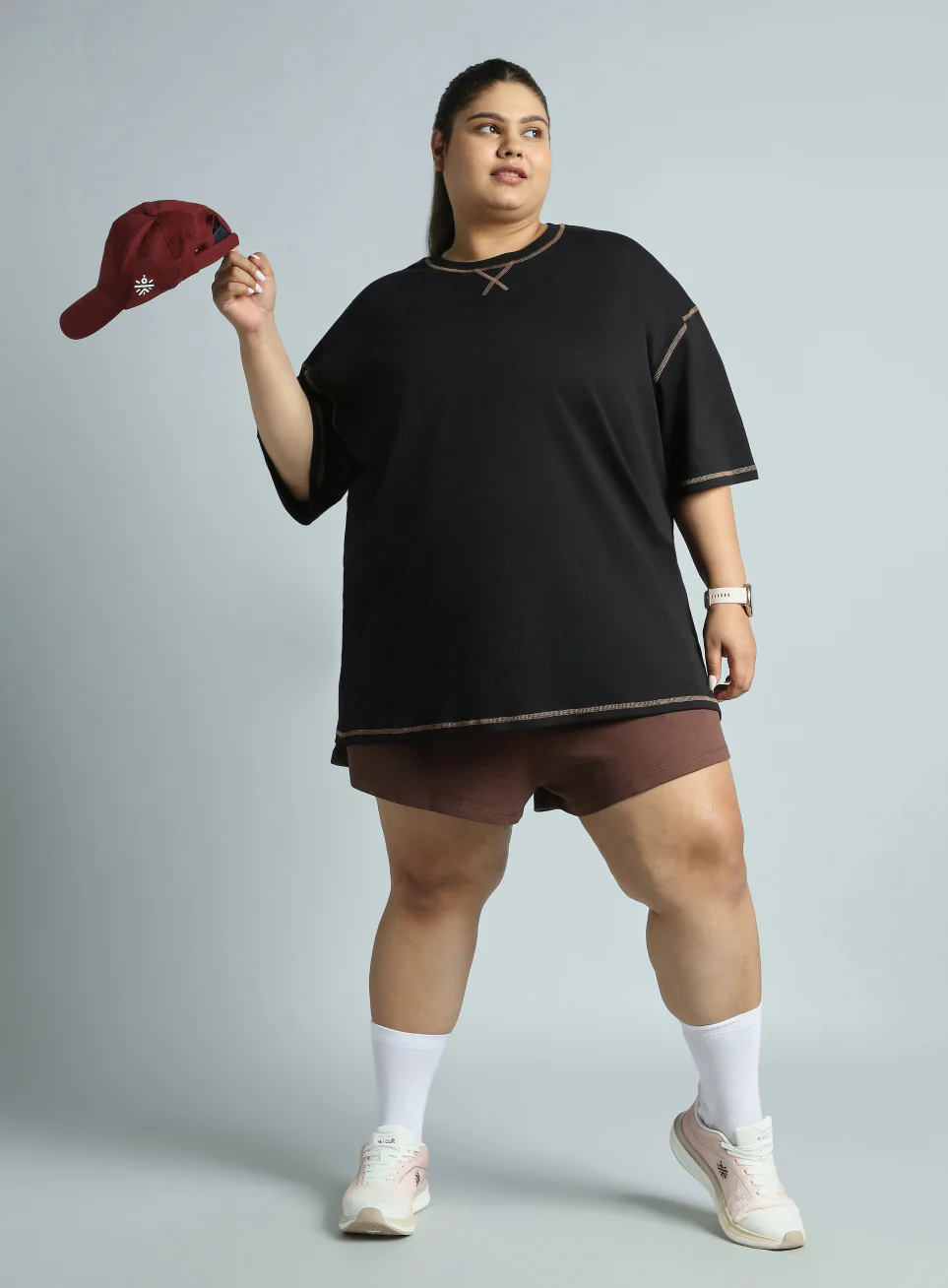 Women's Brown Plus Size Everyday Essential Cotton Shorts - Image 3