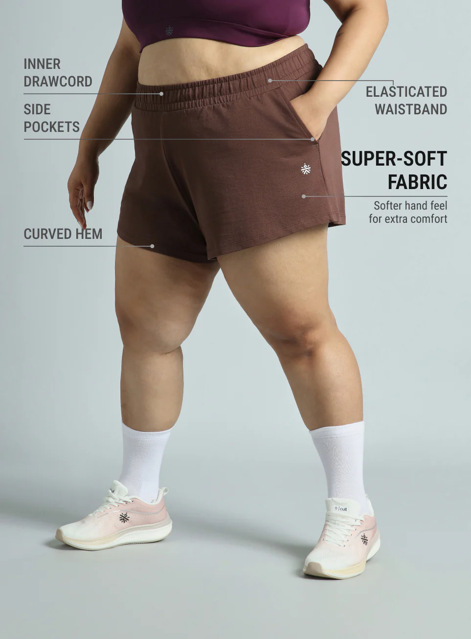 Women's Brown Plus Size Everyday Essential Cotton Shorts - Image 5