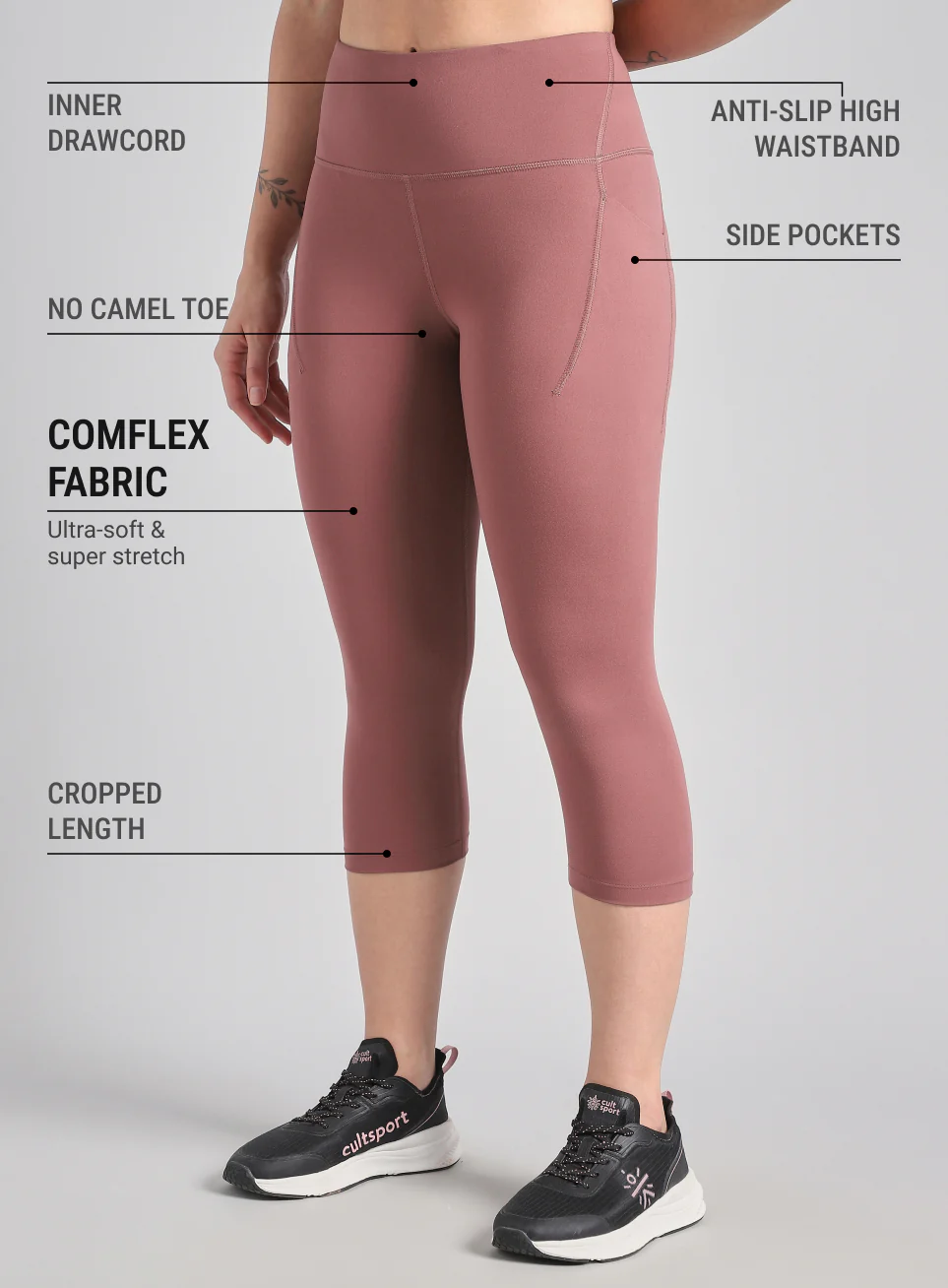Women's Brown Everyday Run Cropped Length COMFlex Tights - Image 5