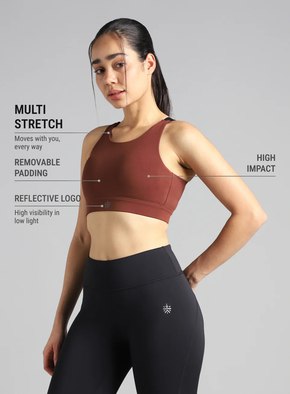 Women's Brown High Impact Running Bra - Image 5